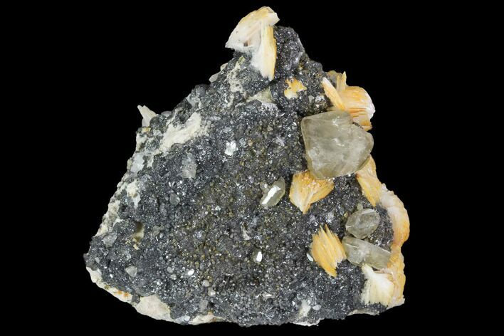 Cerussite Crystals with Bladed Barite on Galena - Morocco #98730